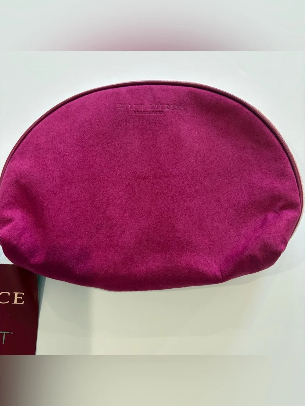 Ralph‎ Lauren Pink Suede Half-Moon Cosmetic Pouch NWT